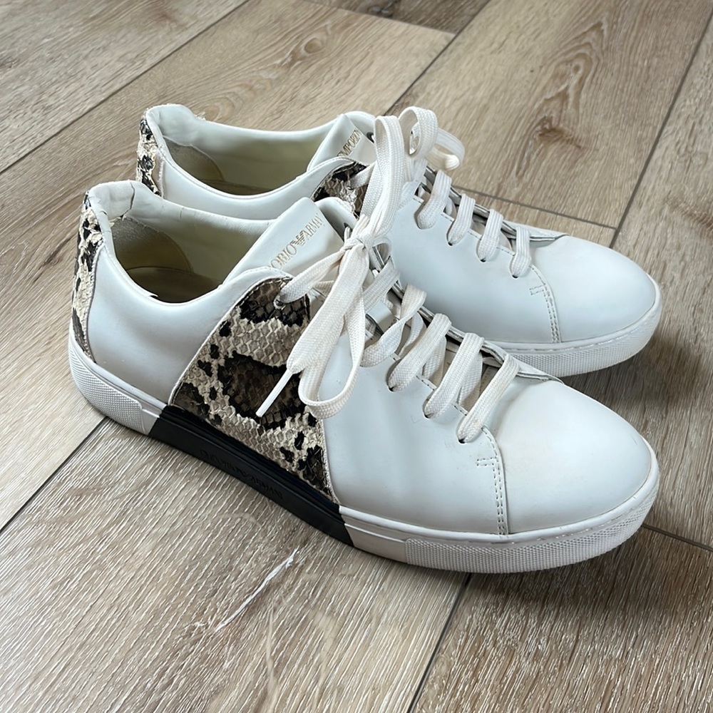 Emporio Armani Leather Sneaker with Snakeskin Detail